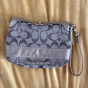 Coach Signature Wristlet in Brown and Gray